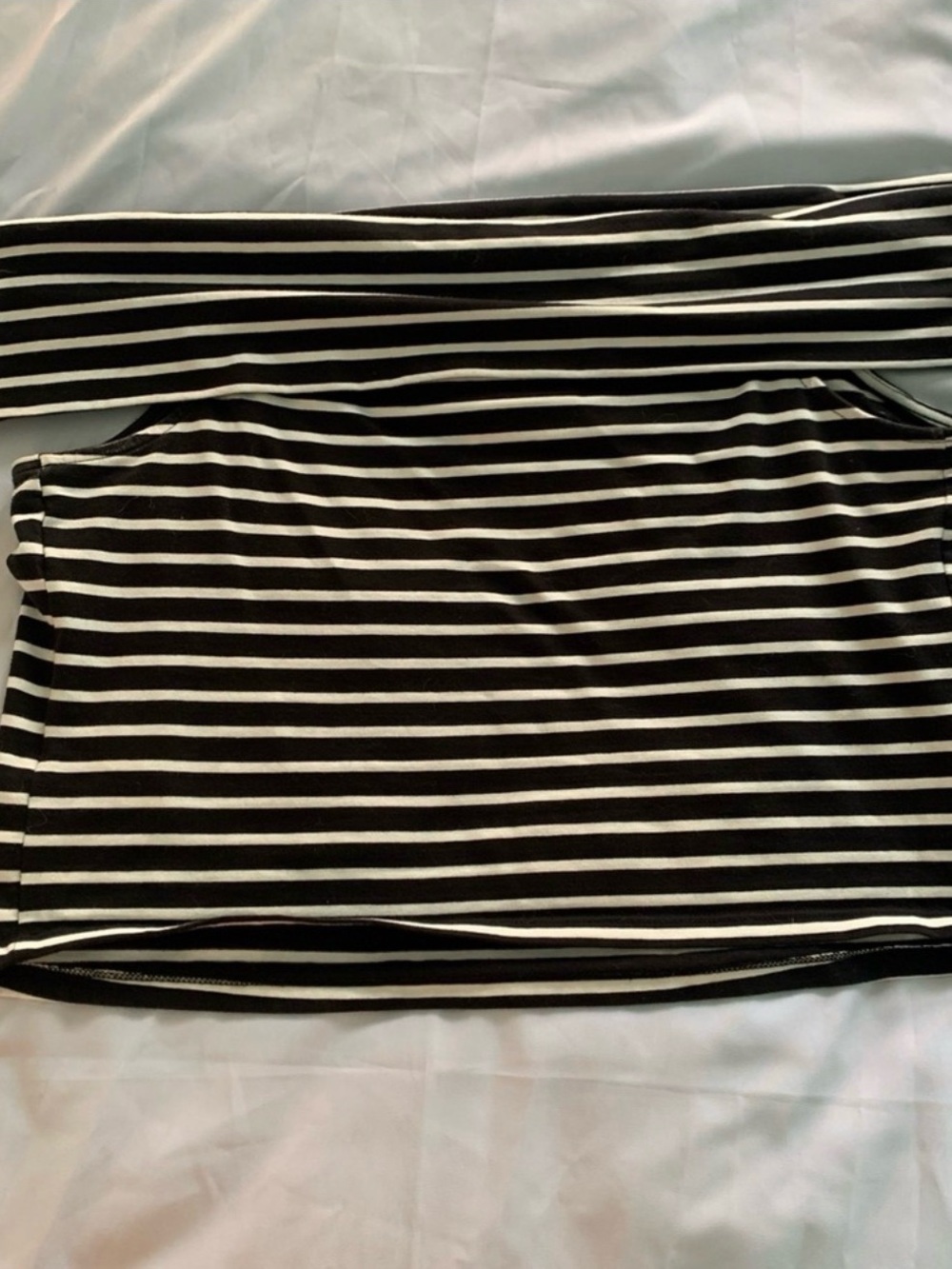 Anthropologie Black and White Striped Off-Shoulder Crop Top - Picture 5 of 8